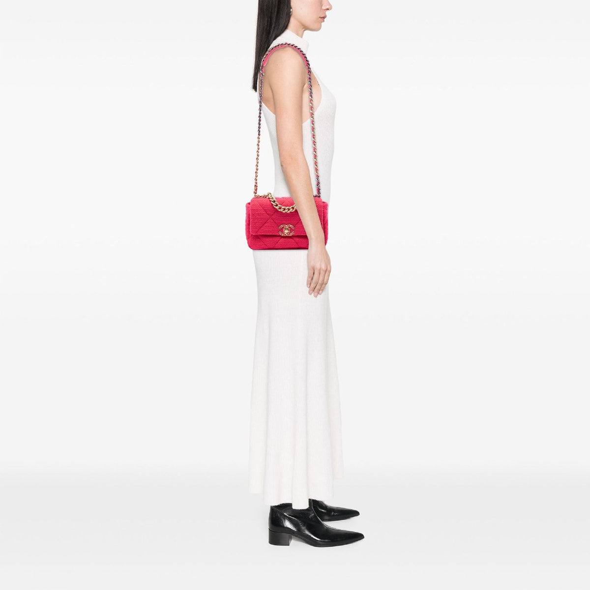 Chanel 19 Large Strawberry Red Tweed