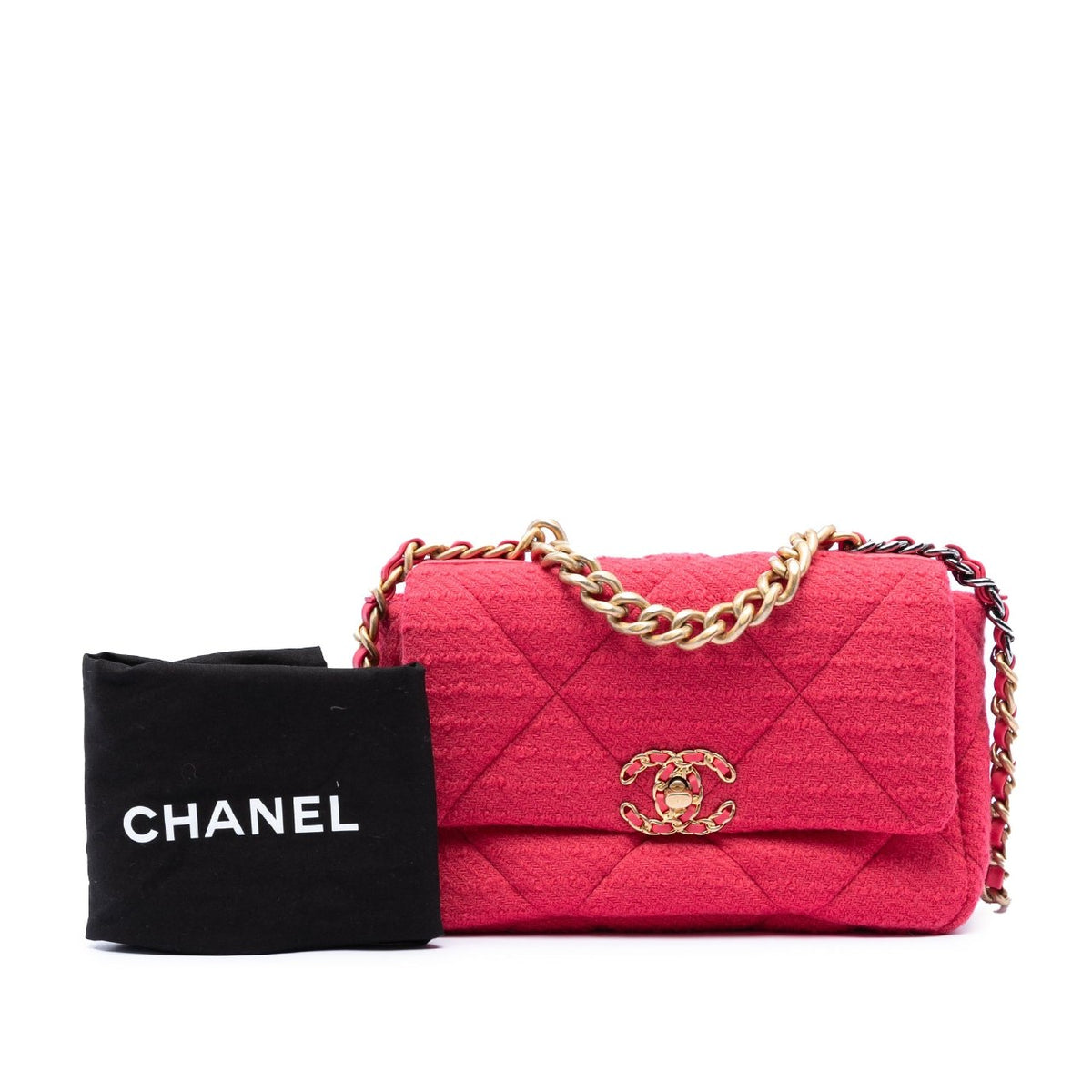 Chanel 19 Large Strawberry Red Tweed