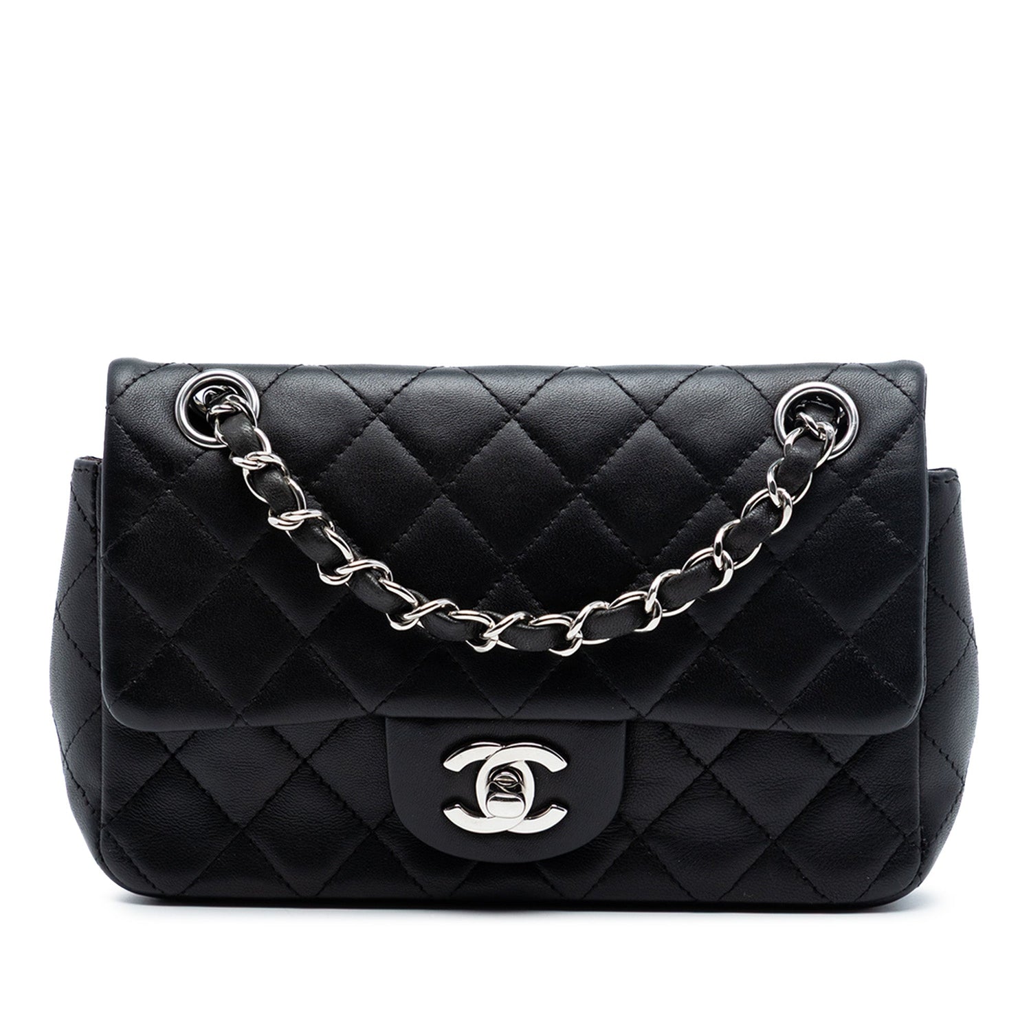Chanel Mini Rectangular Classic Lambskin Single Flap Black Silver
