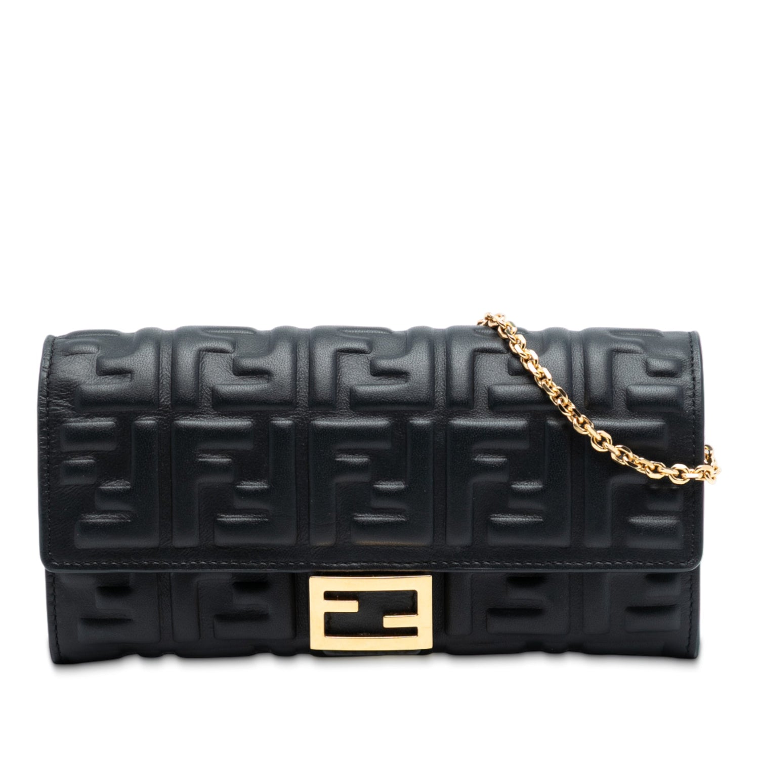 Wallet On Chain Zucca Embossed Black Leather