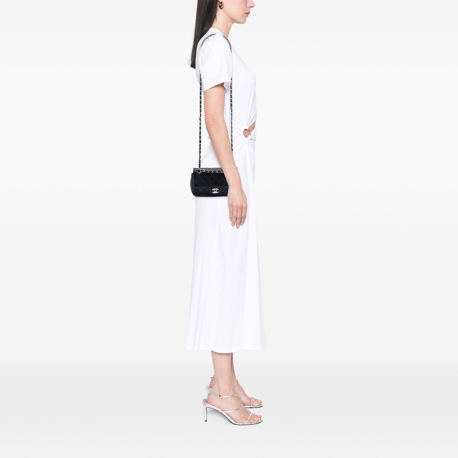 Chanel Mini Rectangular Classic Lambskin Single Flap Black Silver