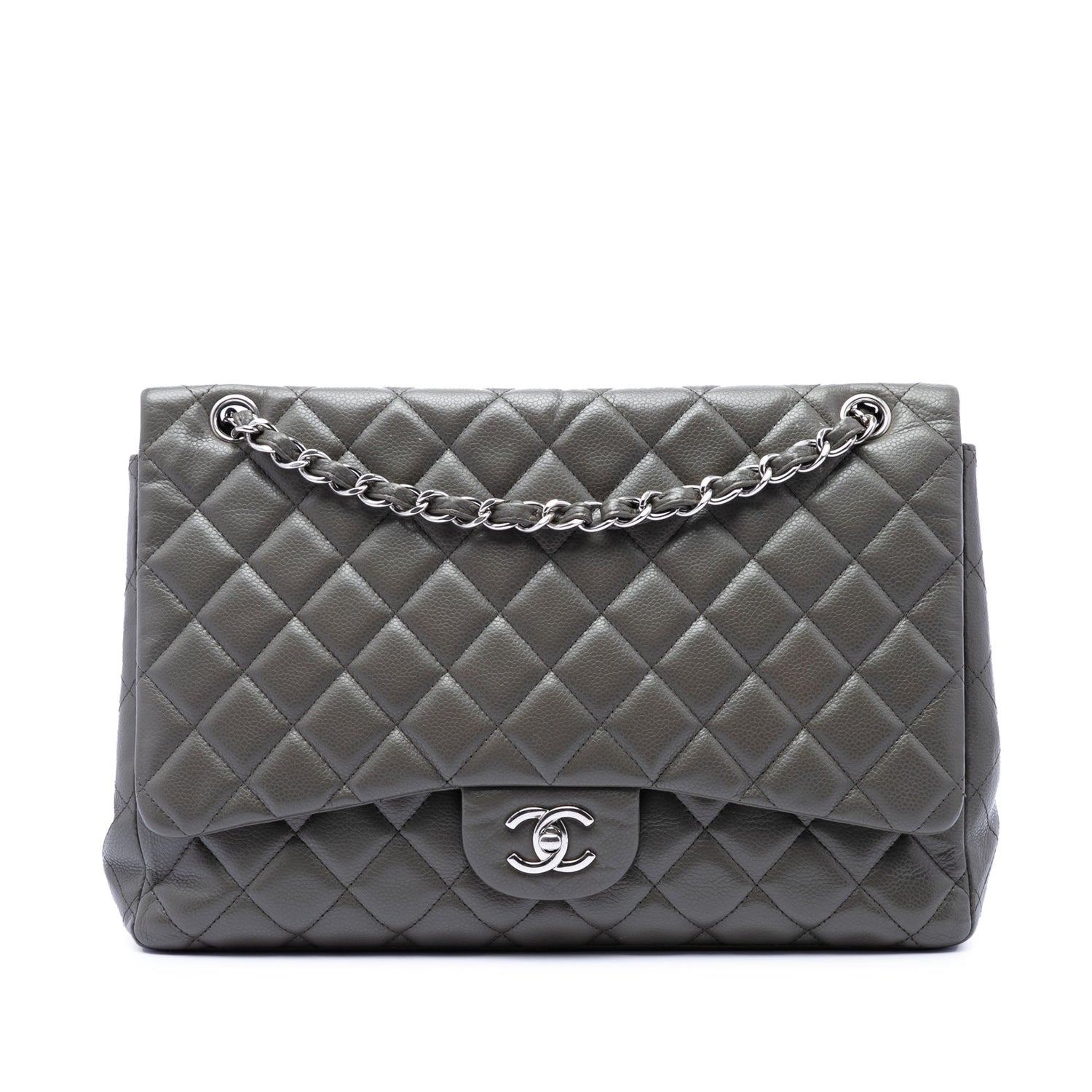 Chanel Maxi Classic Single Flap Grey Caviar Leather