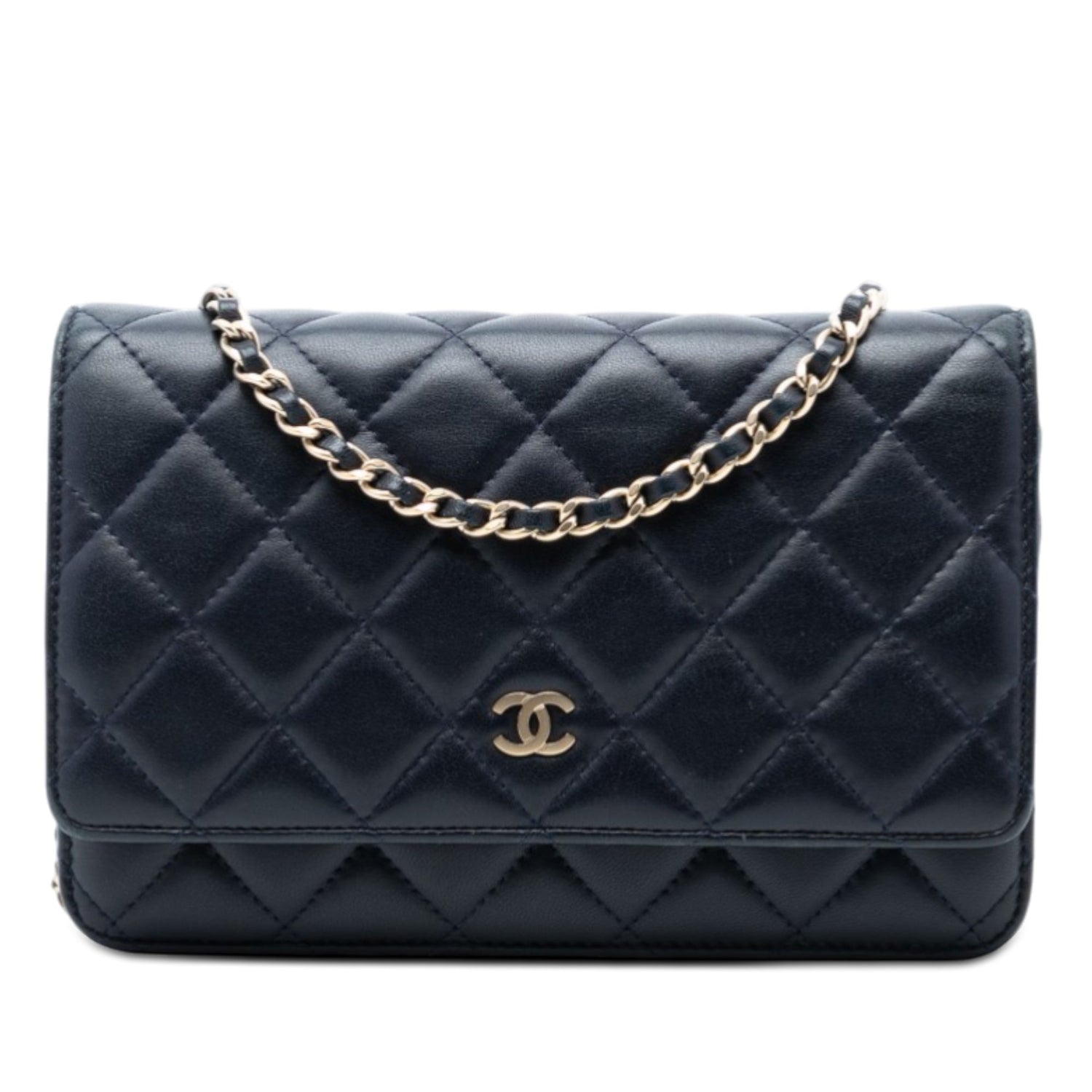 Wallet On Chain CC Quilted Lambskin Blue