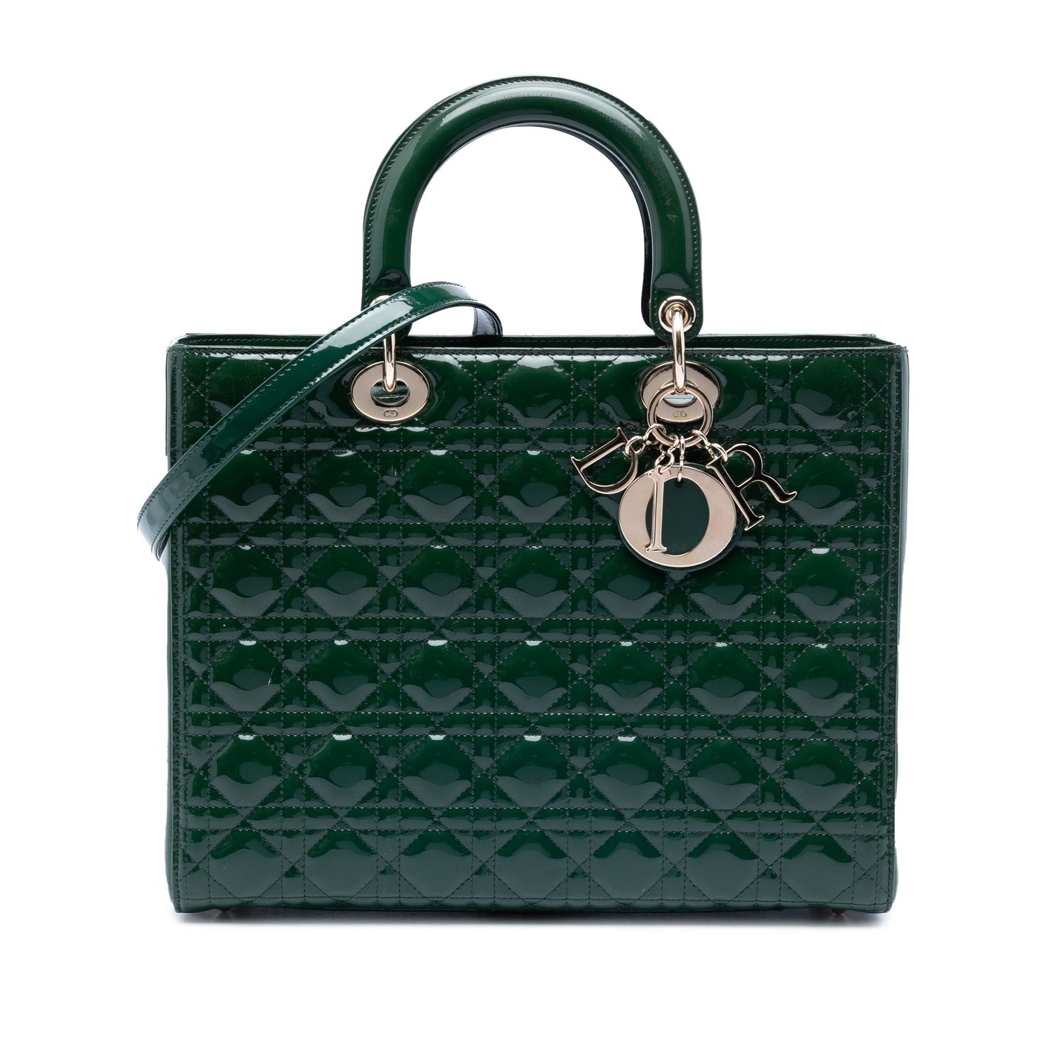 Large Lady Dior Green Patent Leather