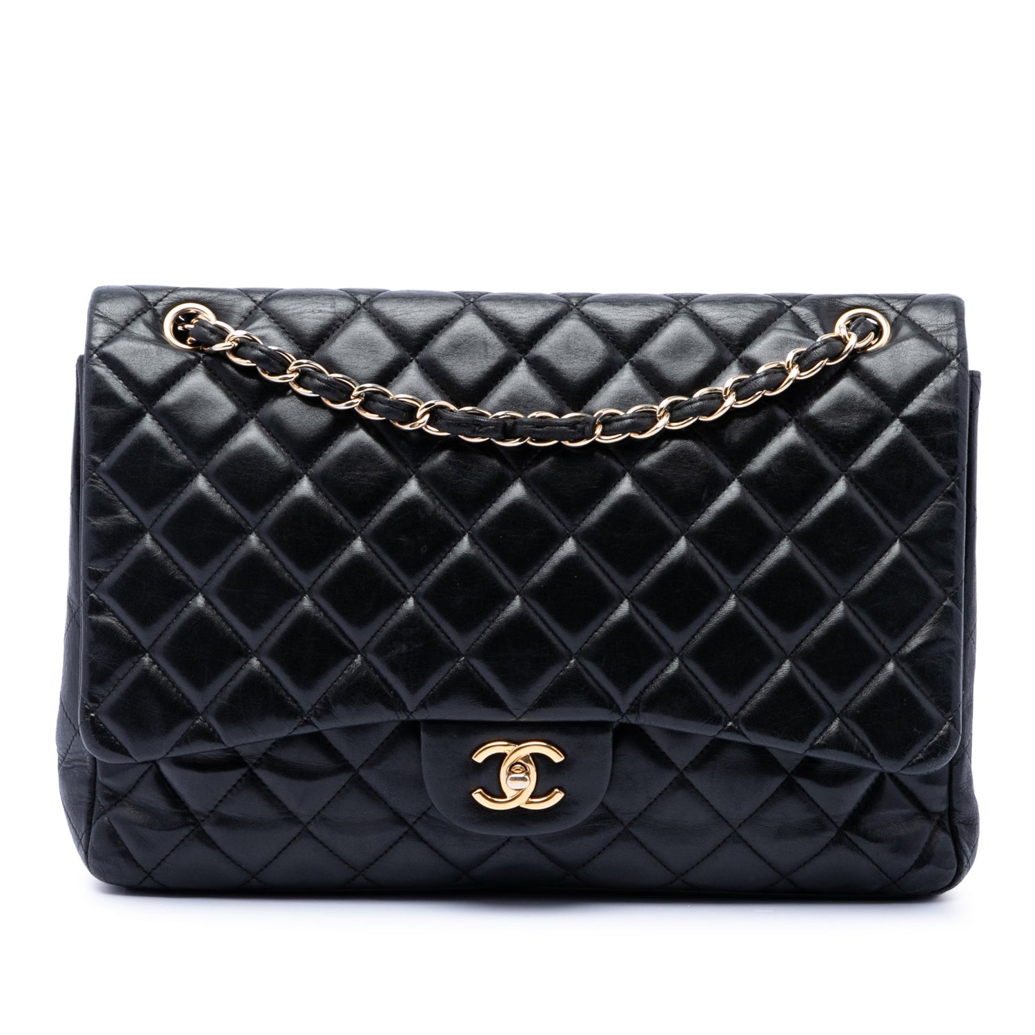Chanel Maxi Classic Single Flap Black Lambskin Leather Gold