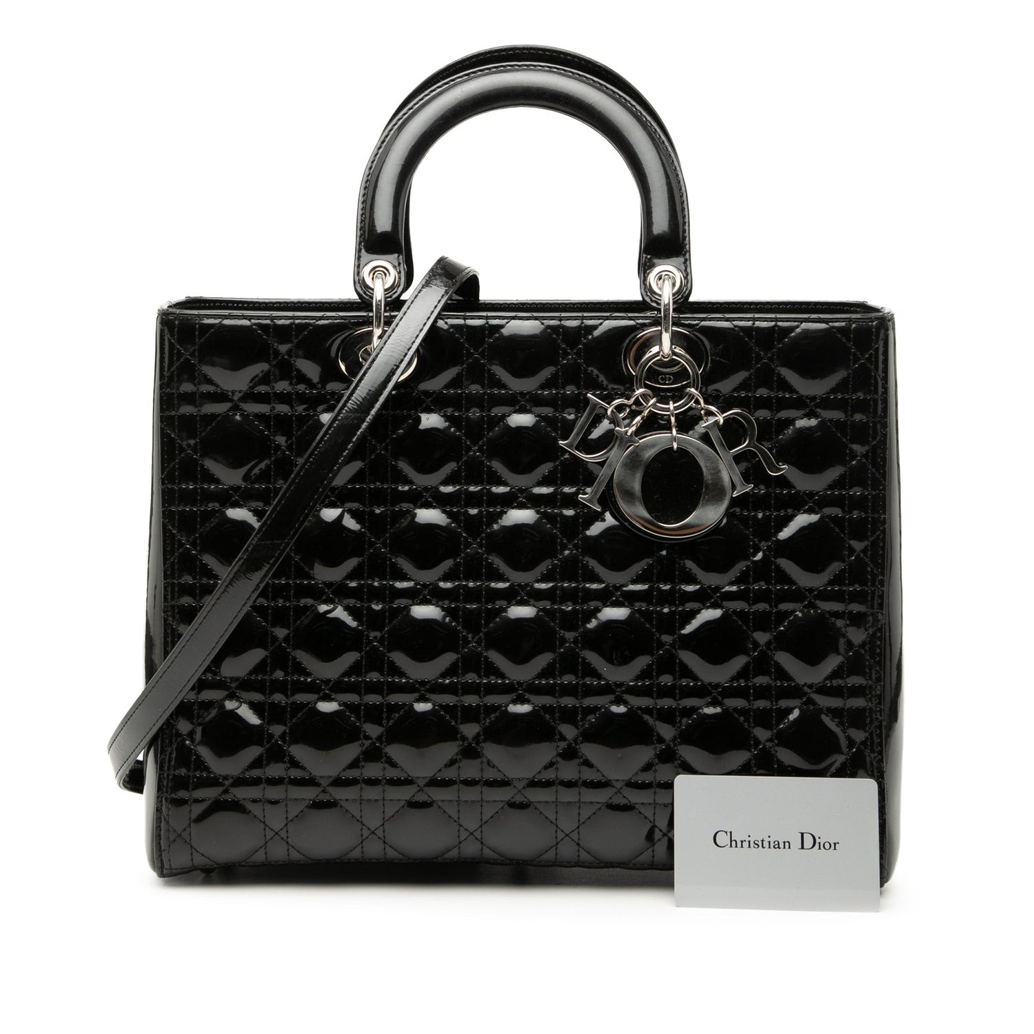 Large Lady Dior Black Patent Leather