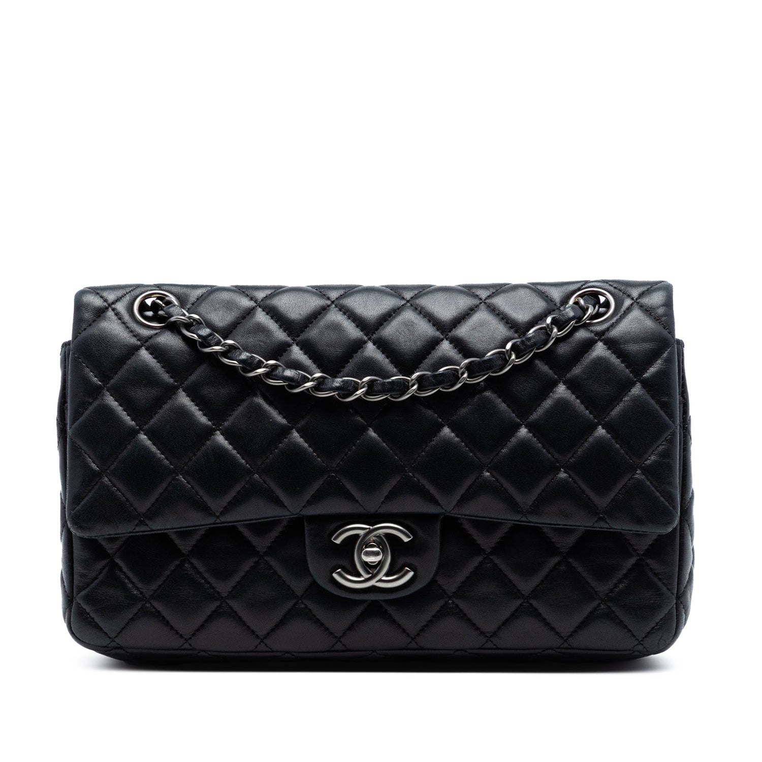 Chanel Medium 11.12 Classic Lambskin Double Flap Black Silver