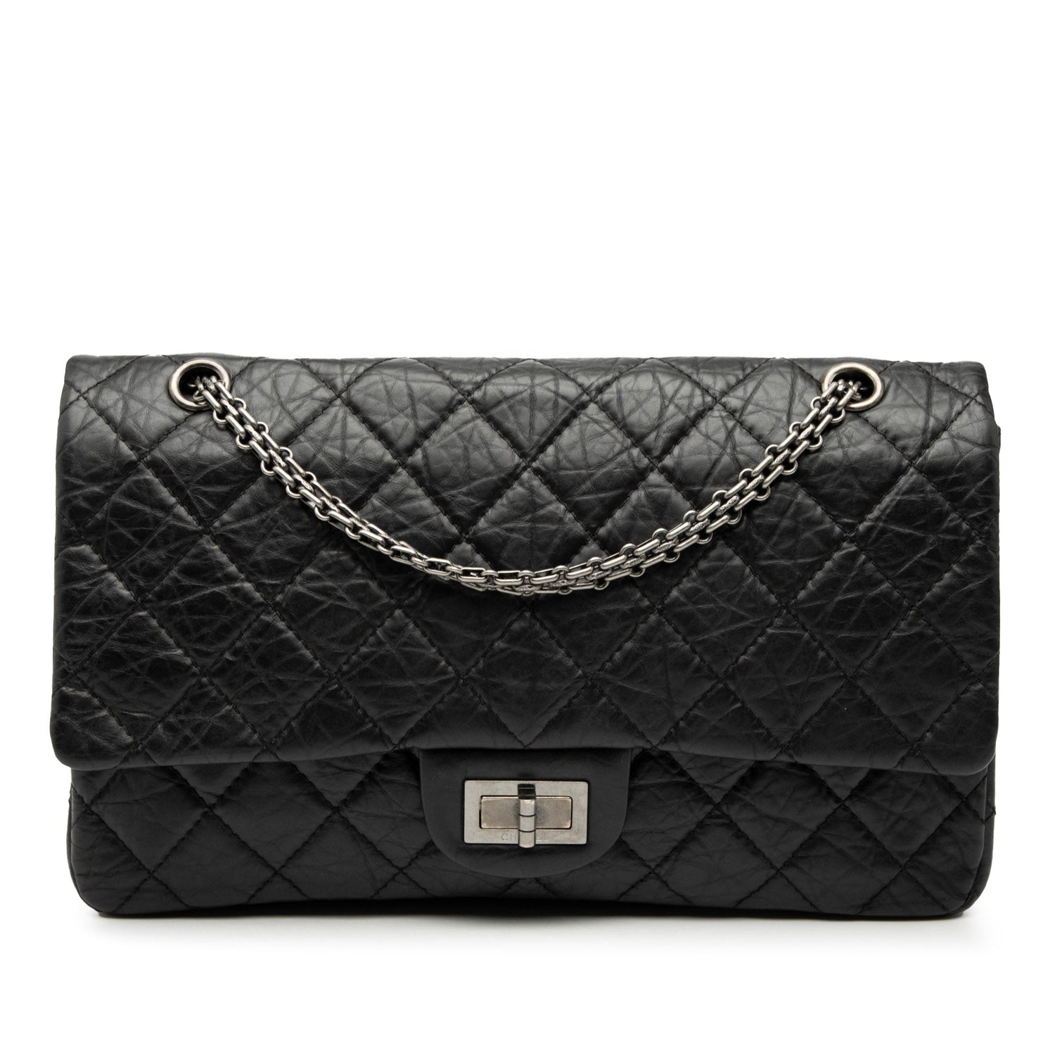 2.55 Reissue Aged Calfskin Quilted 227 Double Flap Black Ruthenium