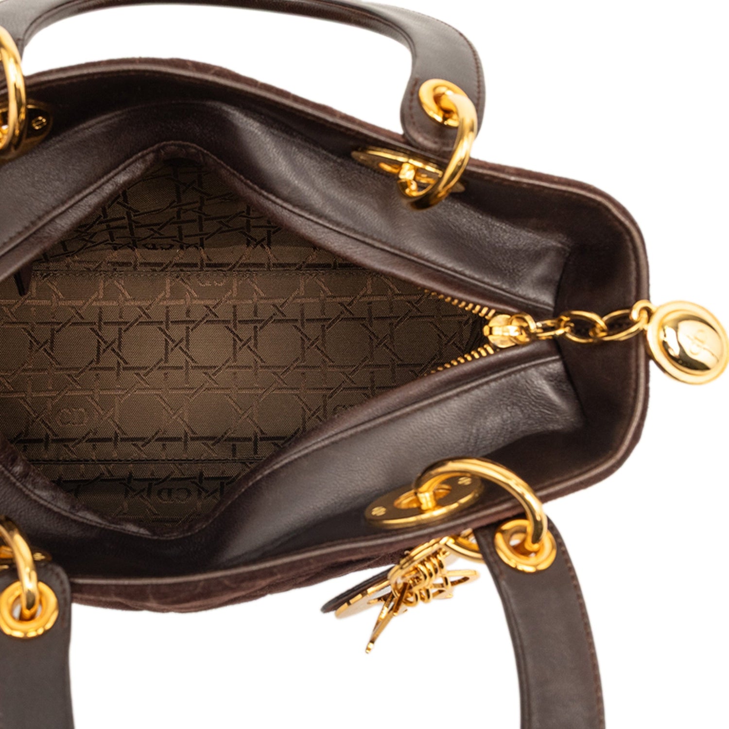 Medium Lady Dior Cannage Chocolate Suede