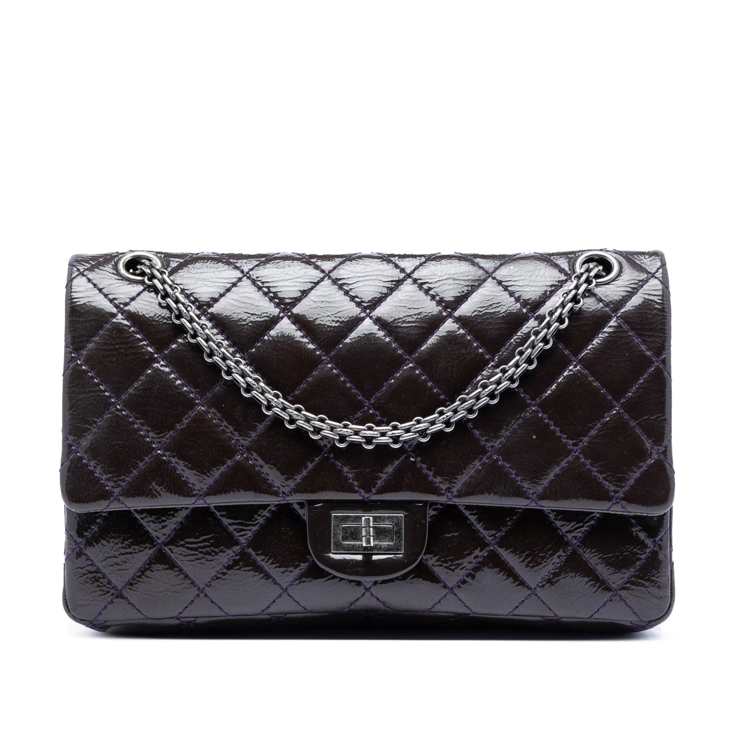 2.55 Reissue Aged Patent Purple Calfskin Quilted 226 Double Flap Ruthenium