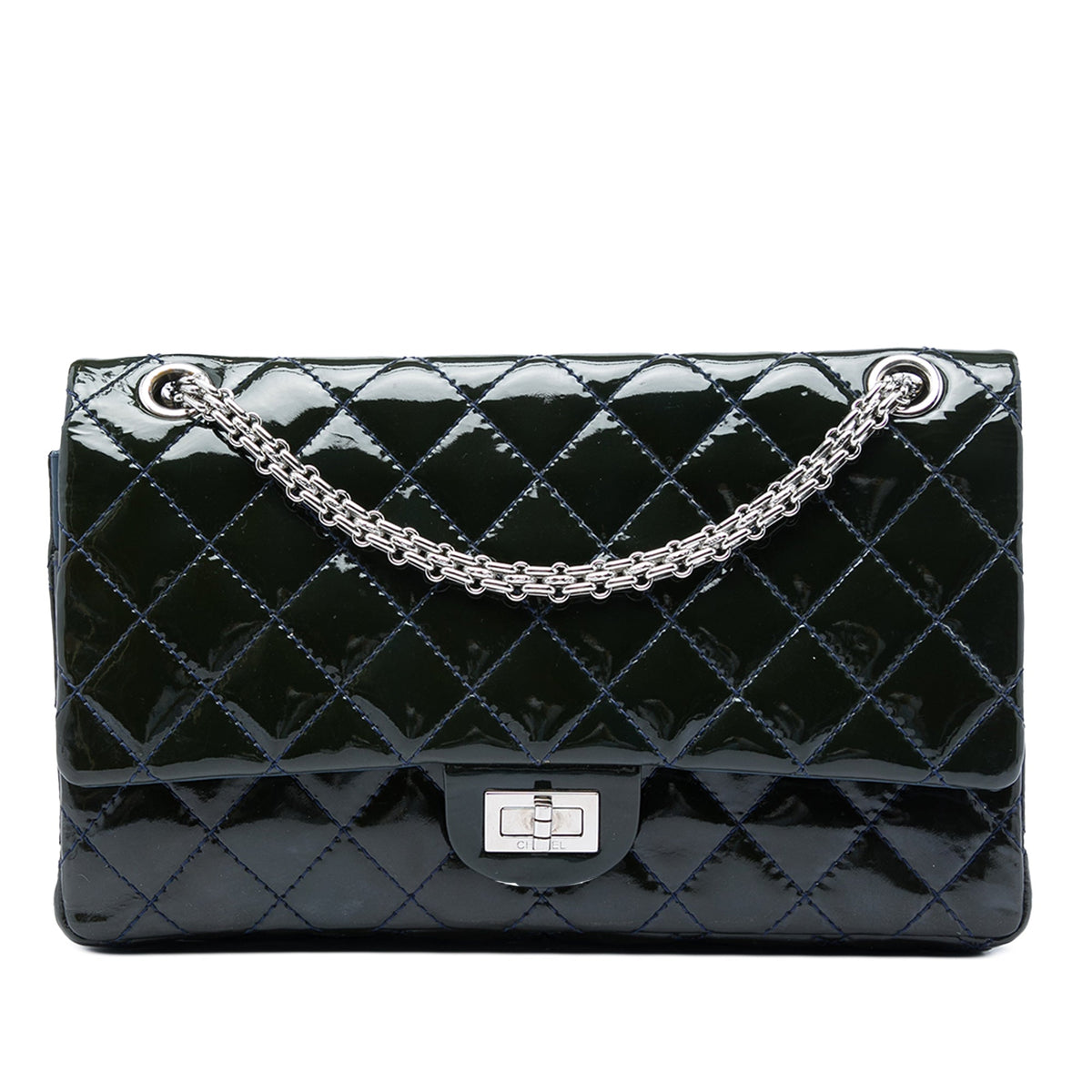 2.55 Reissue Patent Dark Blue Calfskin Quilted 226 Double Flap Silver Hardware