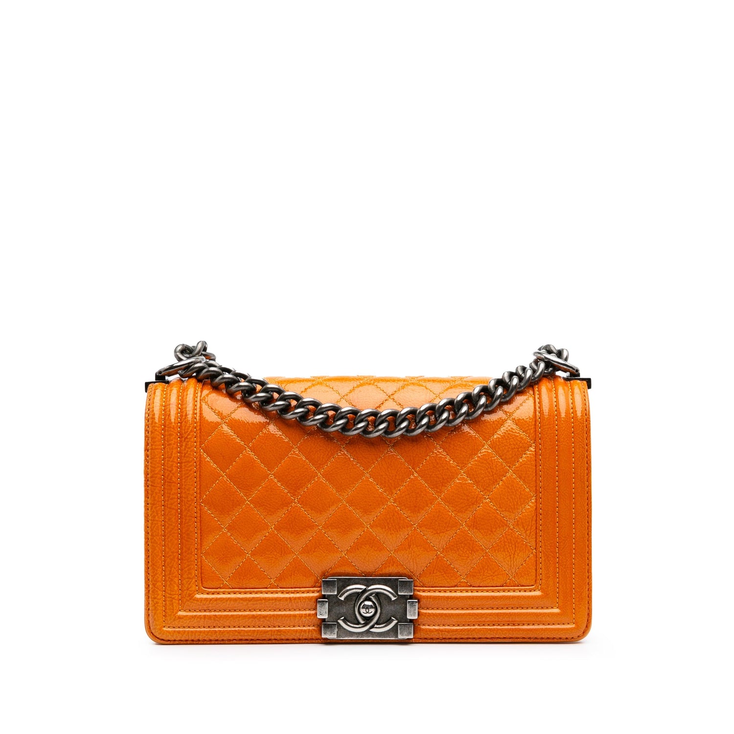 Chanel Boy Medium Flap Patent Leather Orange