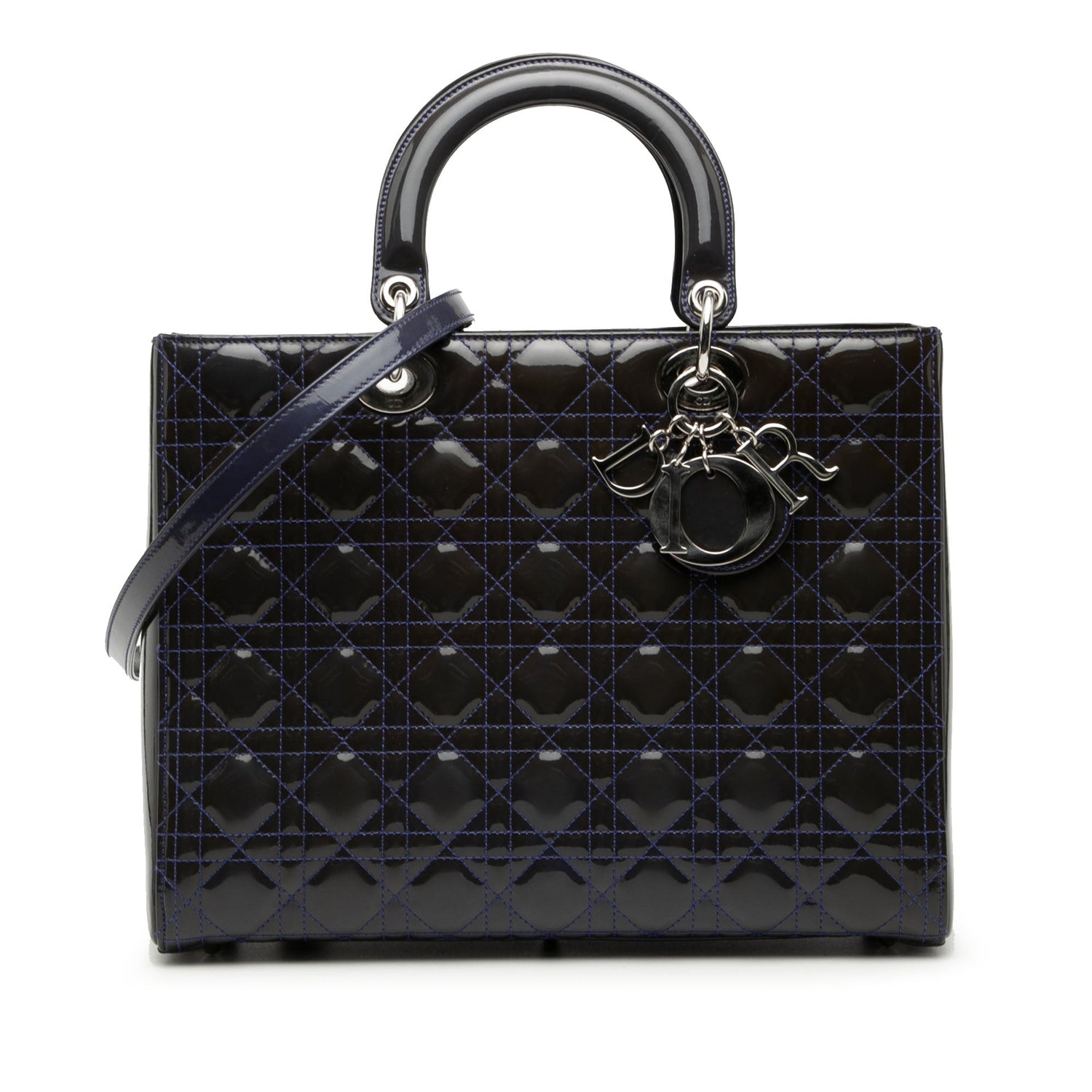 Large Lady Dior Dark Blue Patent Leather