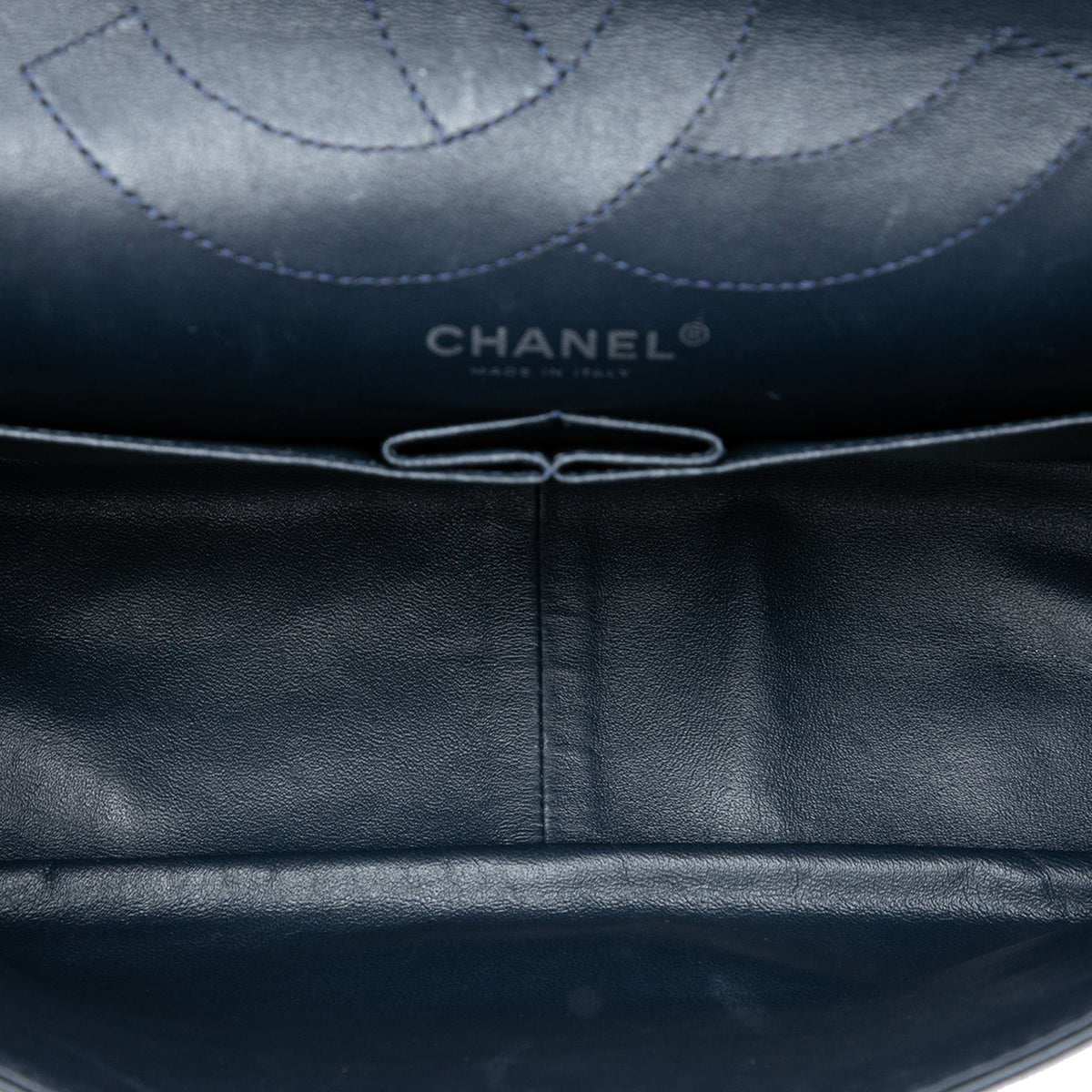 2.55 Reissue Patent Dark Blue Calfskin Quilted 227 Double Flap Silver Hardware