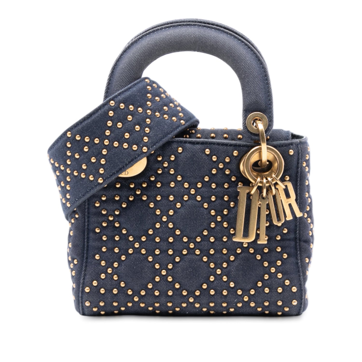 Mini Lady Dior Gold Studded Cannage Denim
