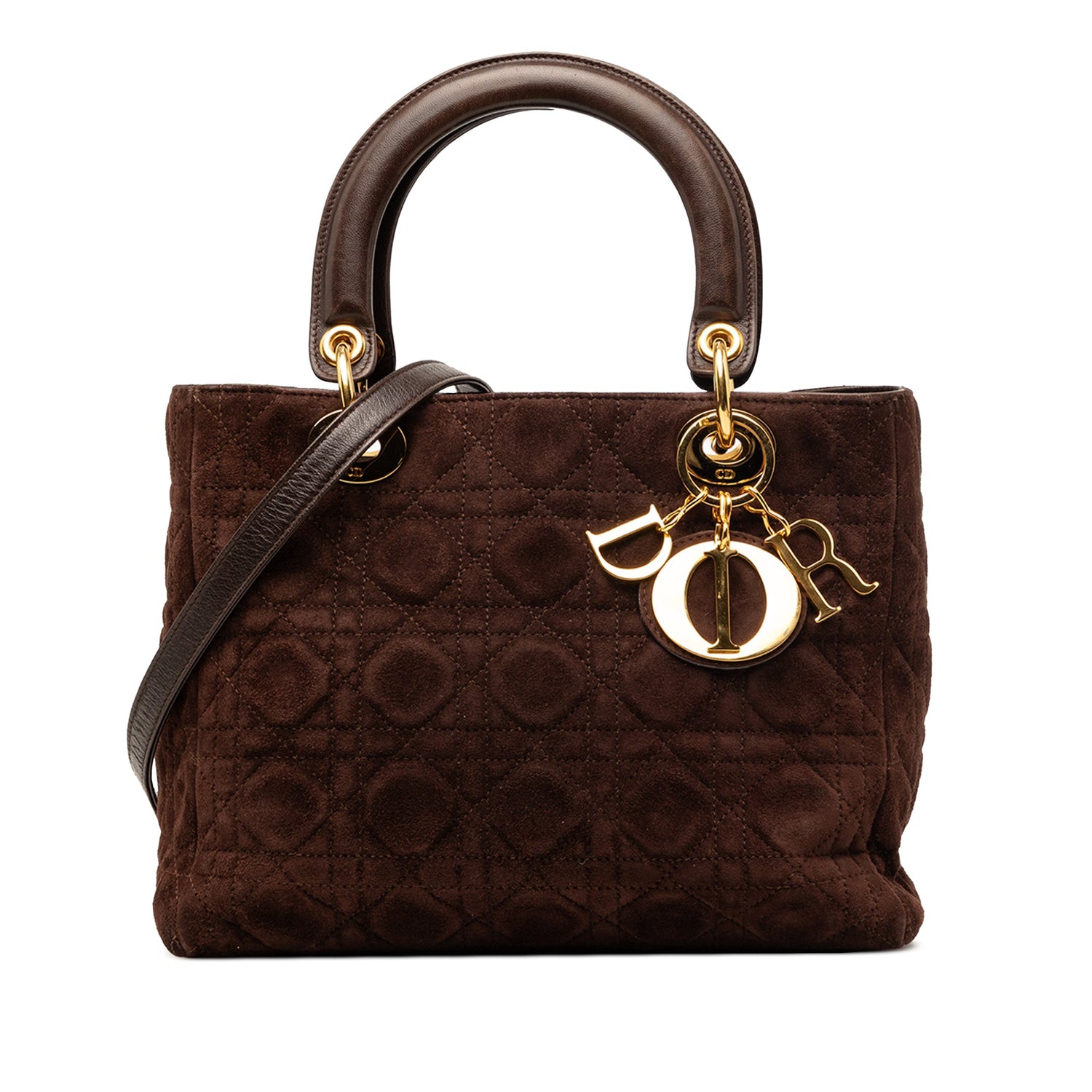 Medium Lady Dior Cannage Chocolate Suede