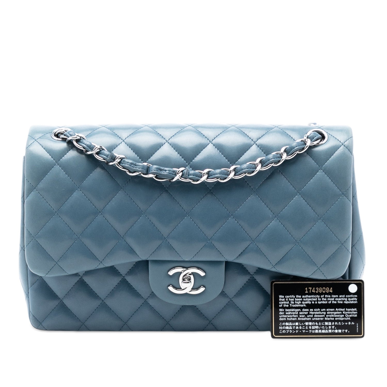 Chanel Jumbo Classic Double Flap Blue Turquoise + Card