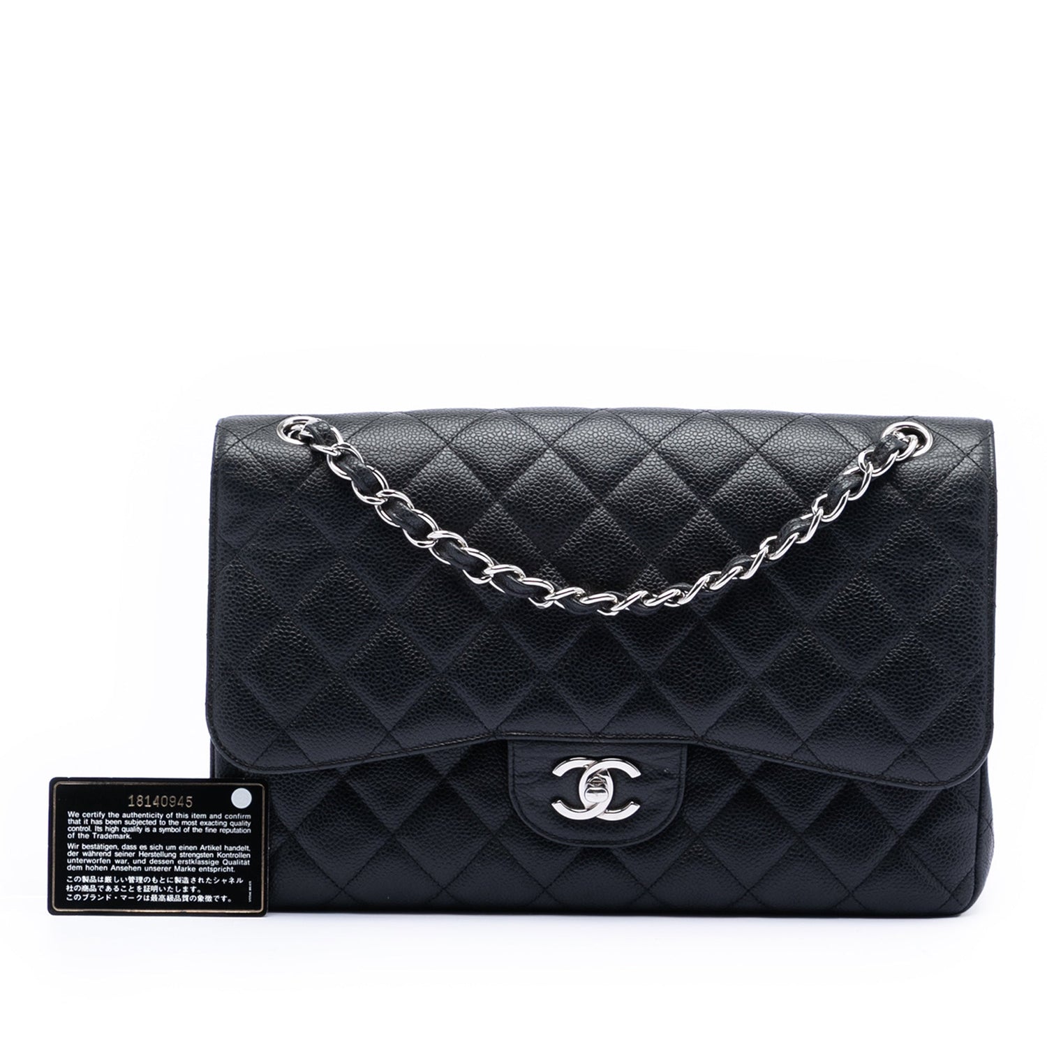 Chanel Jumbo Classic Double Flap Black Caviar Leather + Card