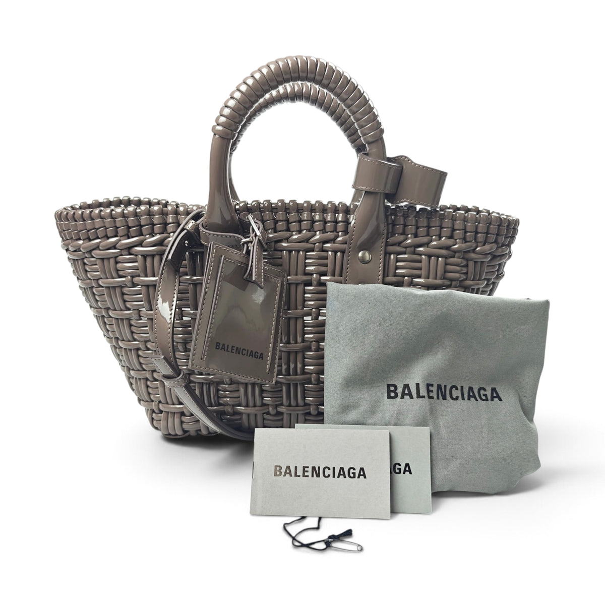 Balenciaga Bistro Basket Taupe Grey Woven Crossbody Bag