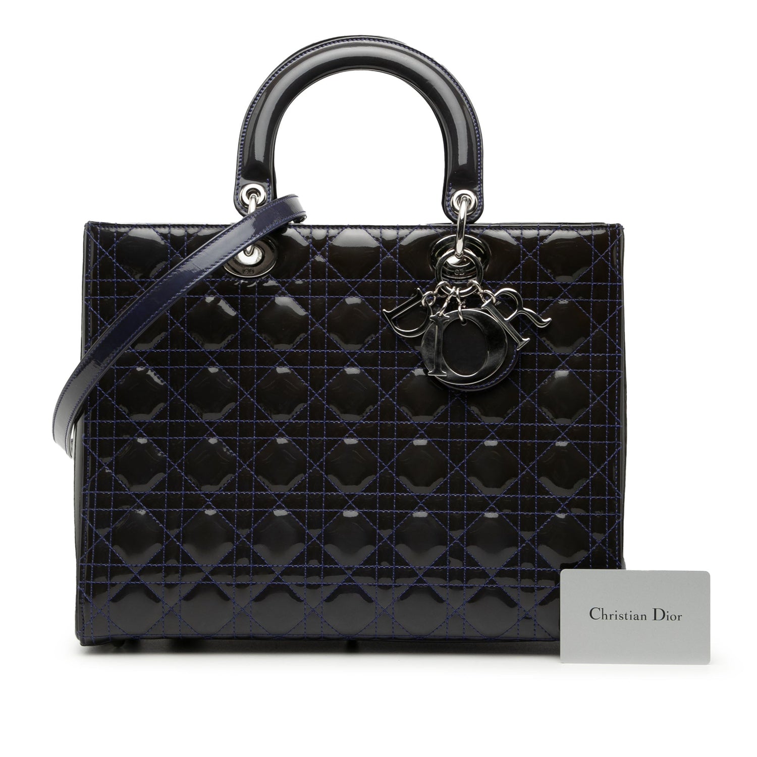 Large Lady Dior Dark Blue Patent Leather