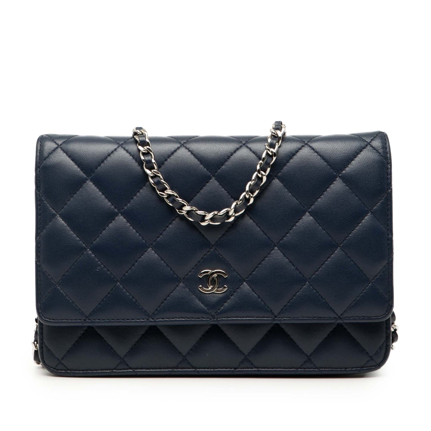 Wallet On Chain CC Quilted Lambskin Blue