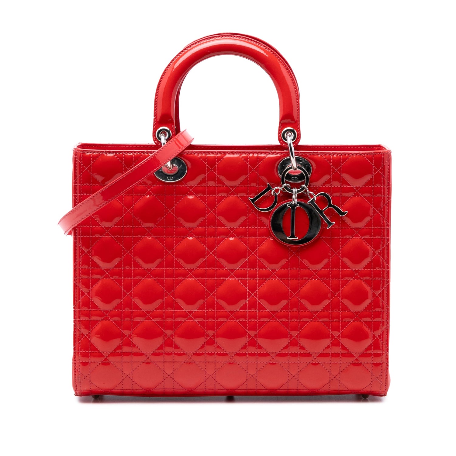 Large Lady Dior Red Patent Leather