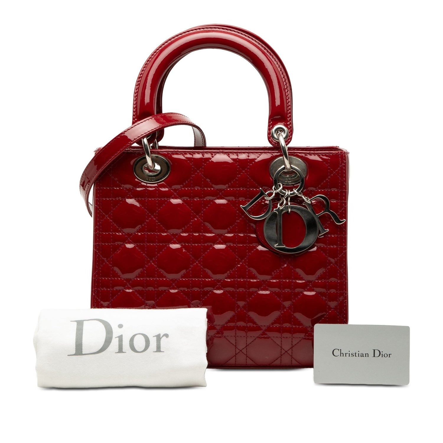 Medium Lady Dior Red Patent Leather