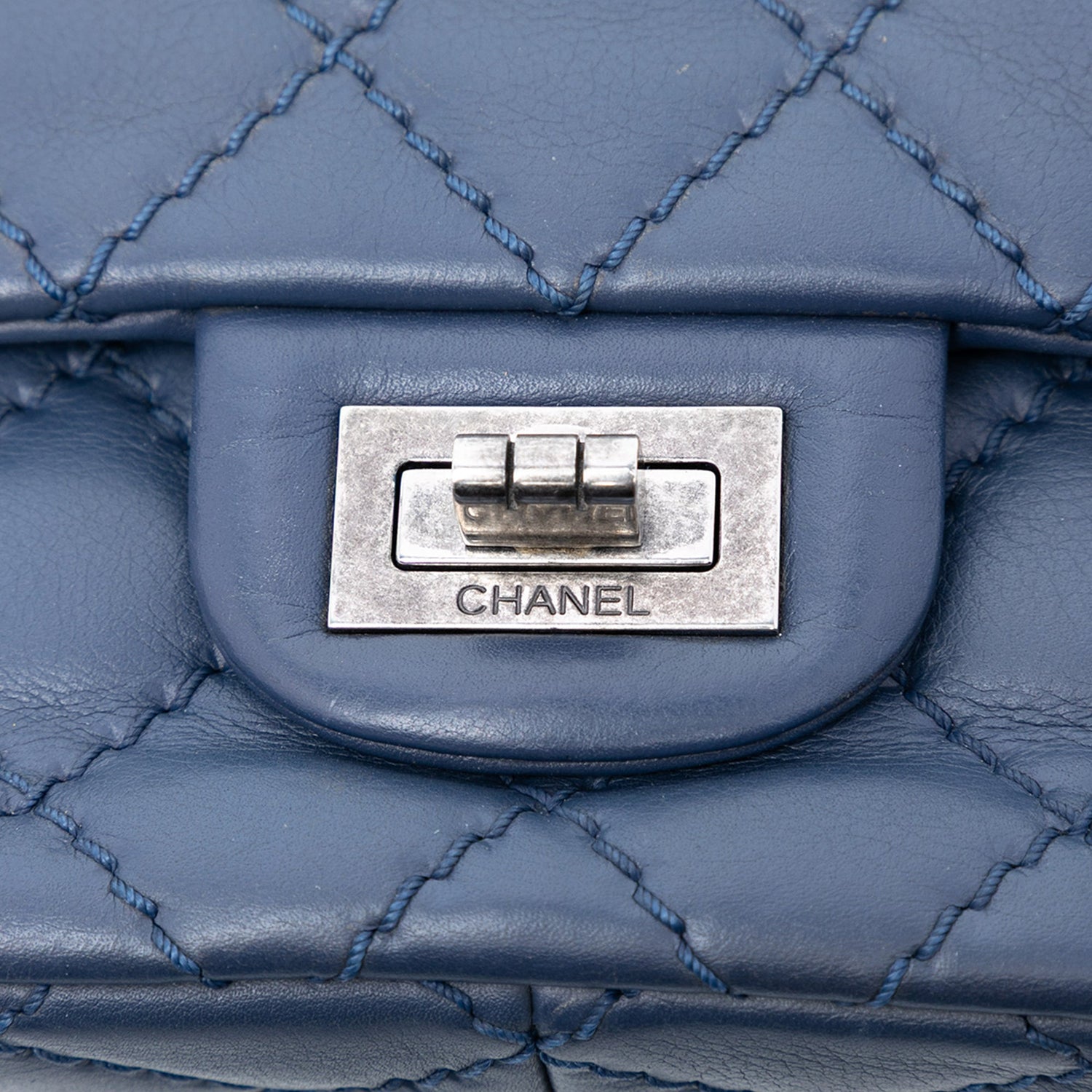 2.55 Reissue Aged Calfskin Quilted 226 Double Flap Dusty Blue Ruthenium
