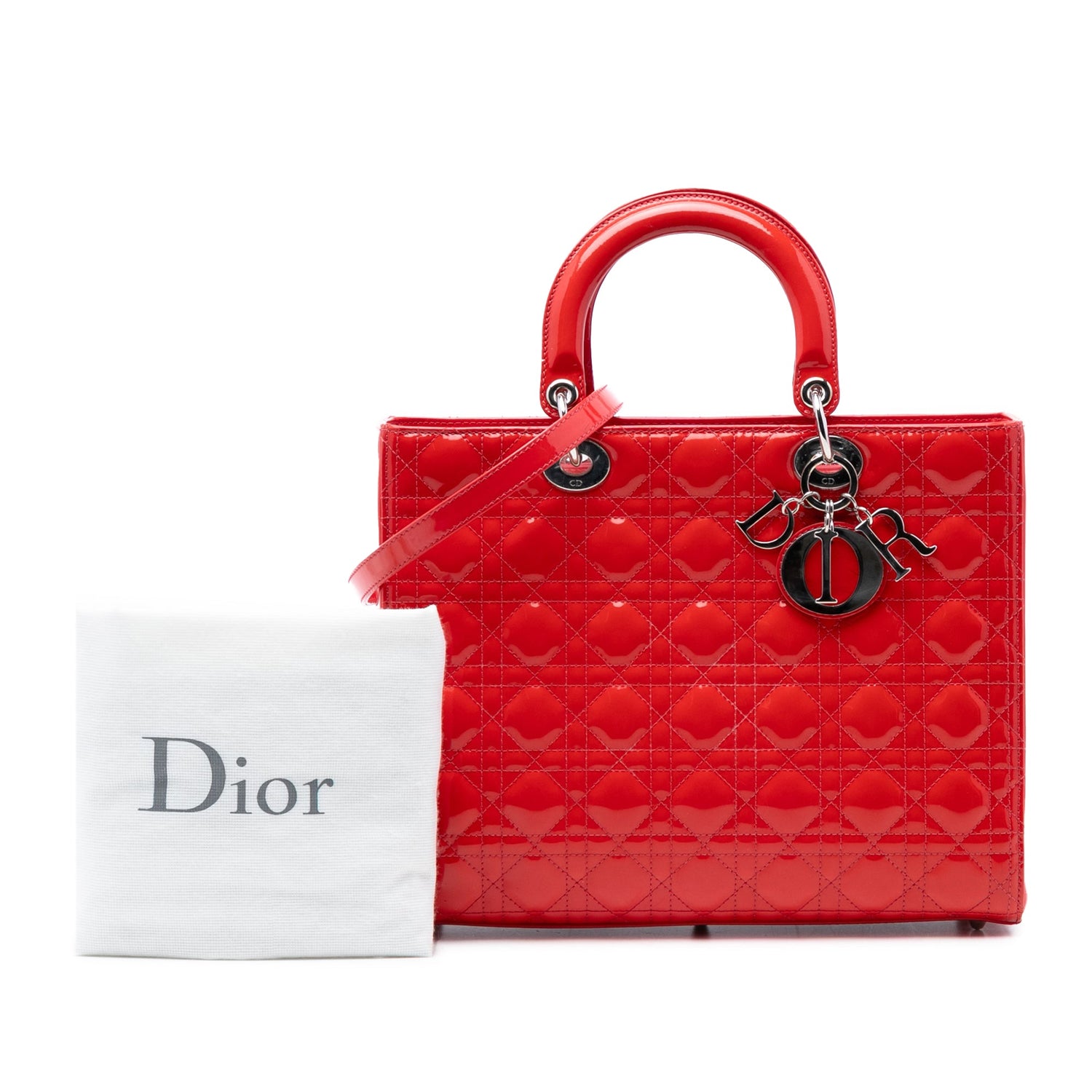 Large Lady Dior Red Patent Leather