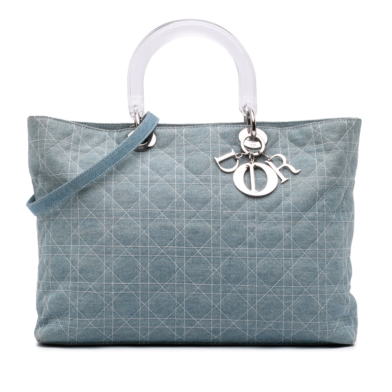 Large Lady Dior Denim Cannage Acrylic Handles