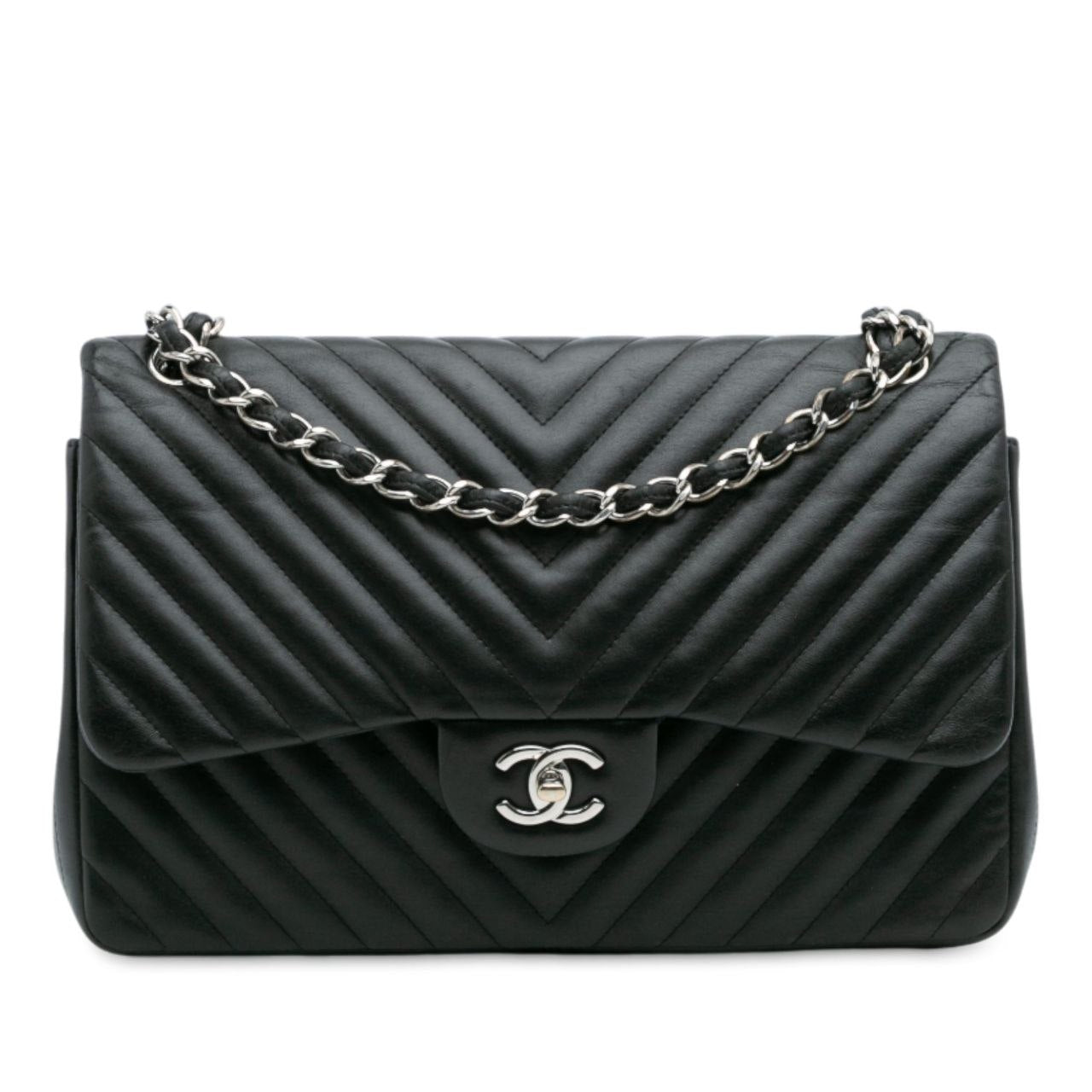 Chanel Jumbo Chevron Double Flap Black Lambskin