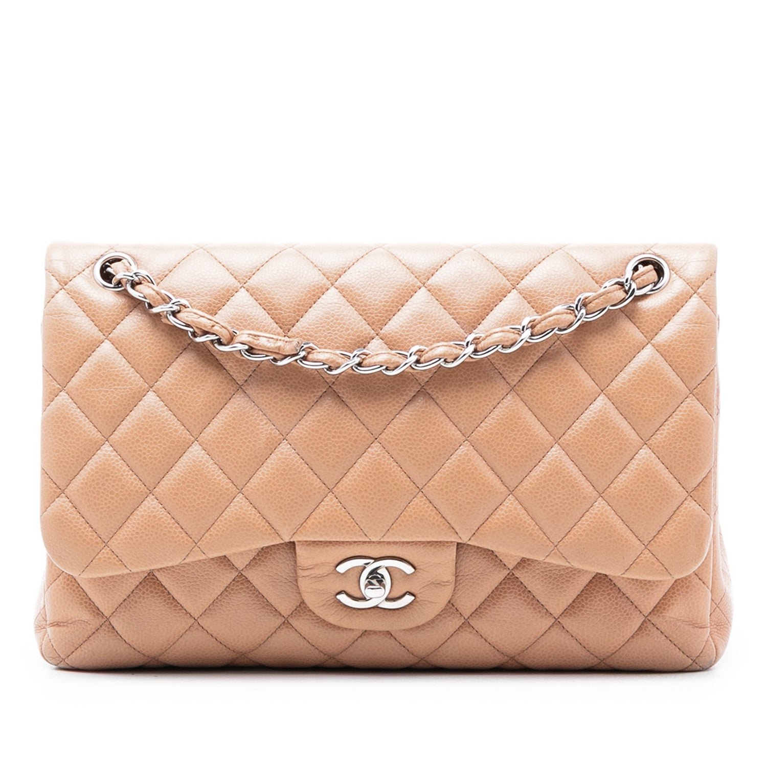 Chanel Jumbo Classic Double Flap Beige Caviar Silver