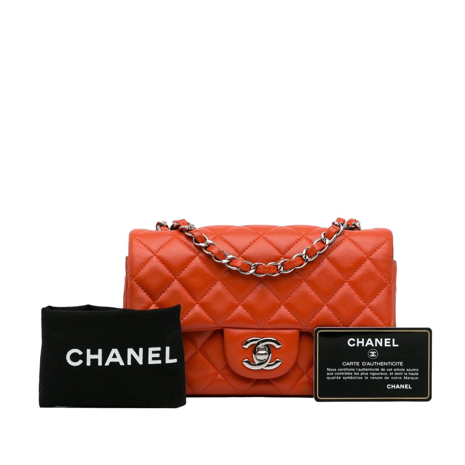 Chanel Mini Rectangular Classic Orange Lambskin Single Flap Silver