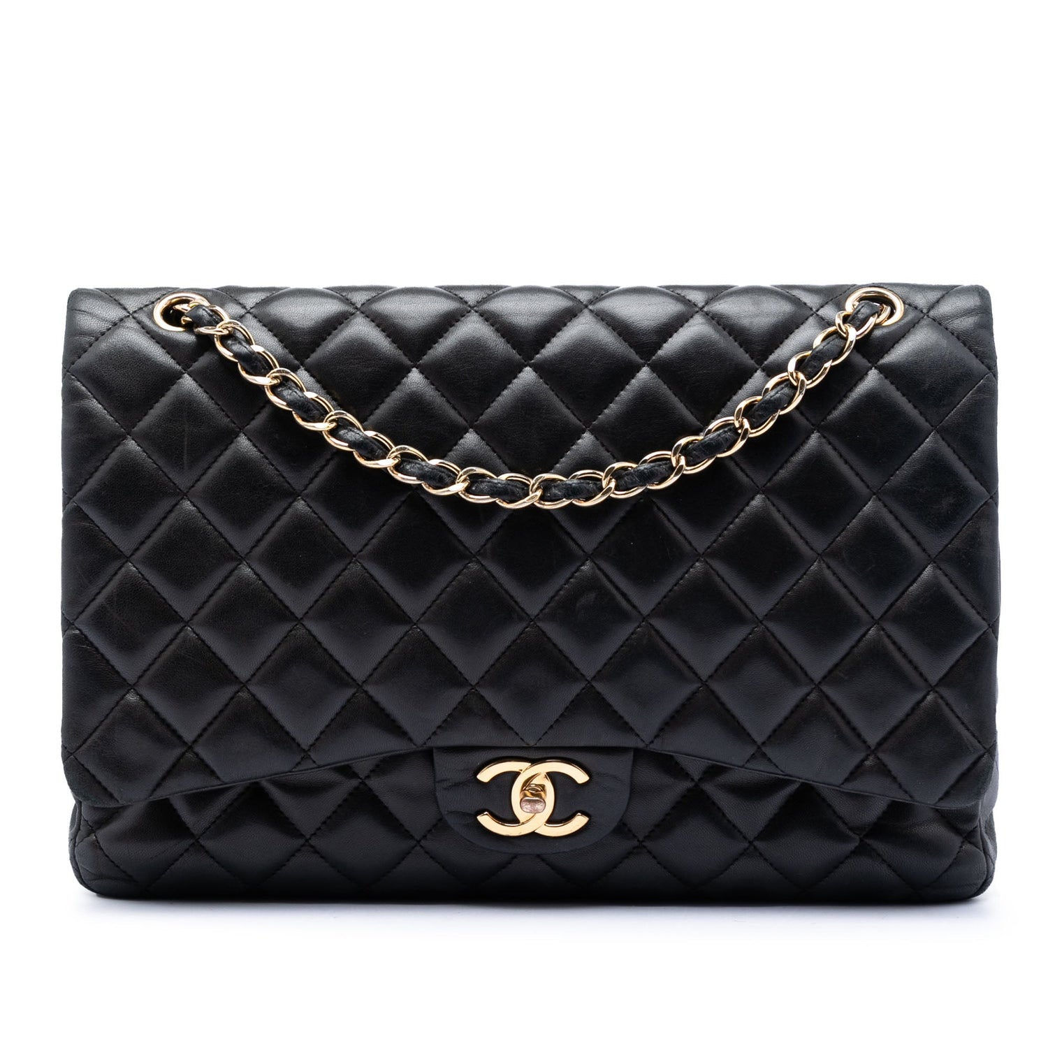 Chanel Maxi Classic Double Flap Black Lambskin Leather Gold