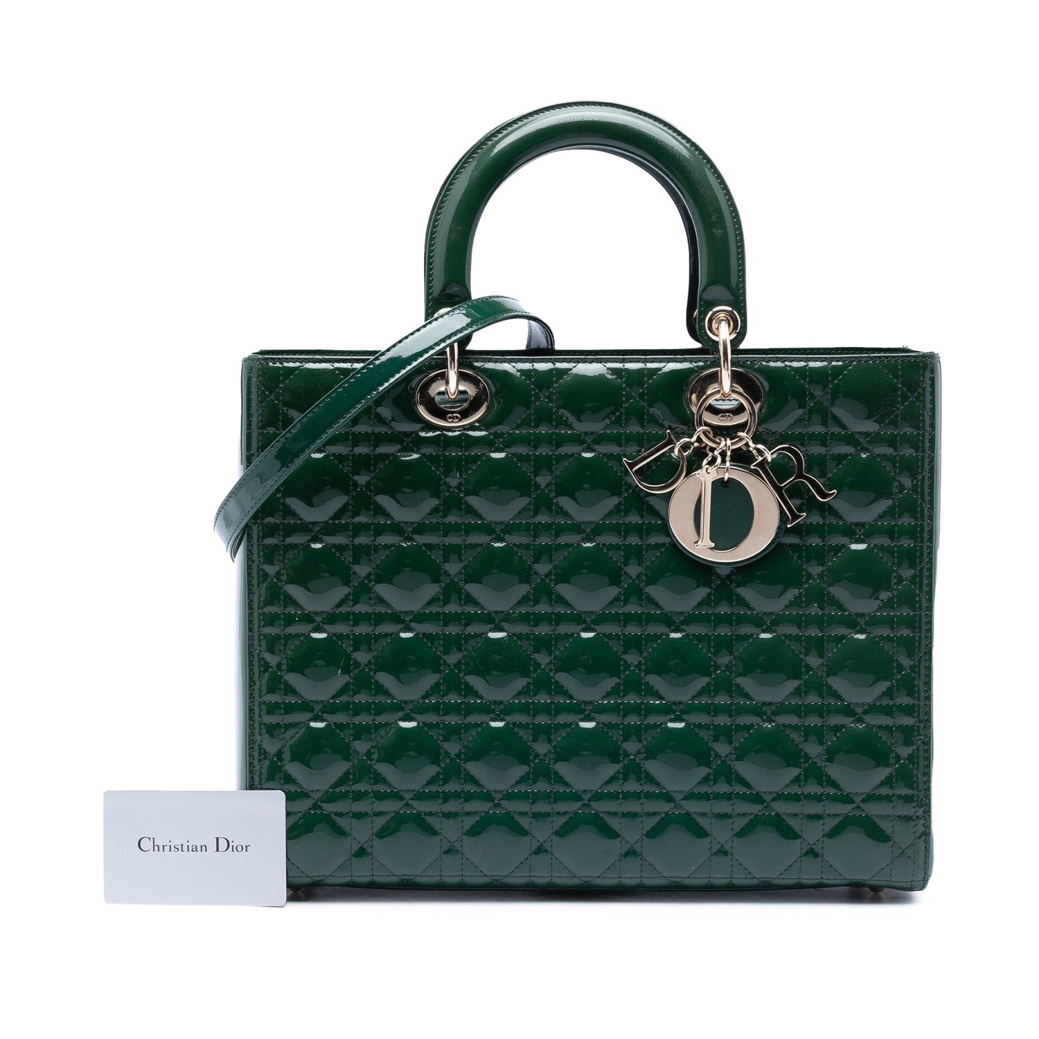 Large Lady Dior Green Patent Leather