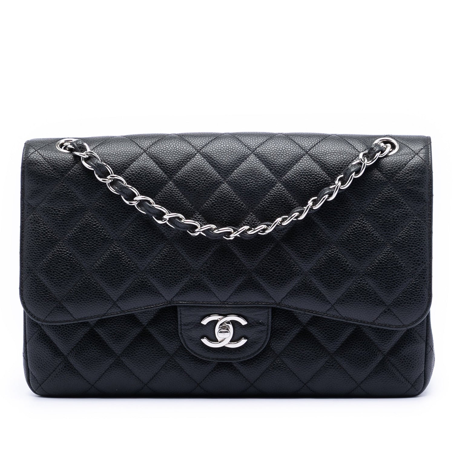 Chanel Jumbo Classic Double Flap Black Caviar Leather + Card