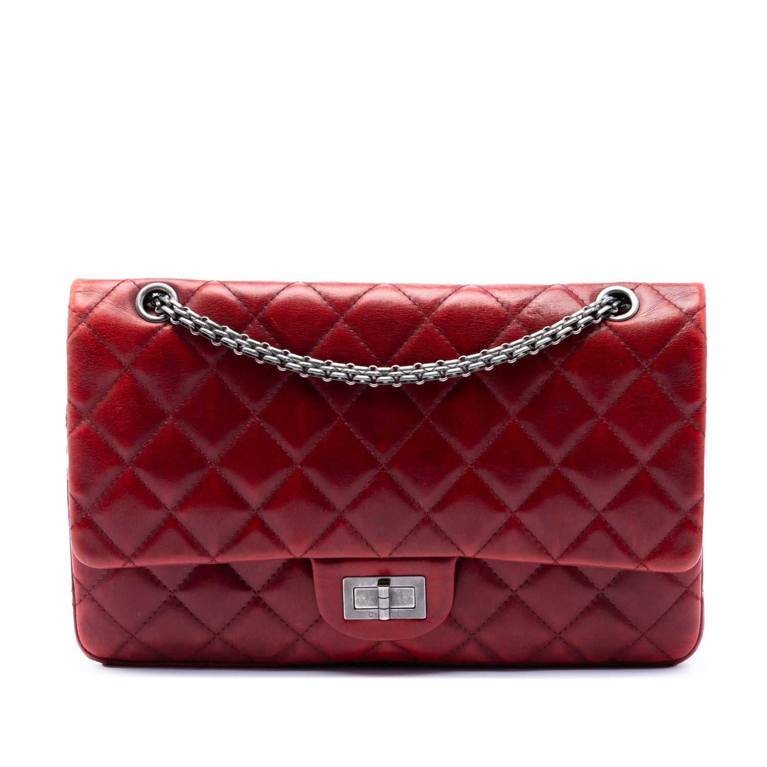 2.55 Reissue Aged Red Calfskin Quilted 227 Double Flap Ruthenium
