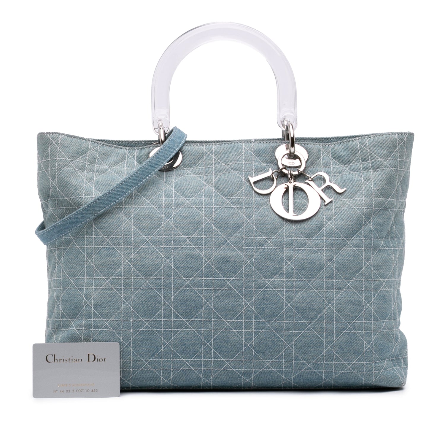 Large Lady Dior Denim Cannage Acrylic Handles