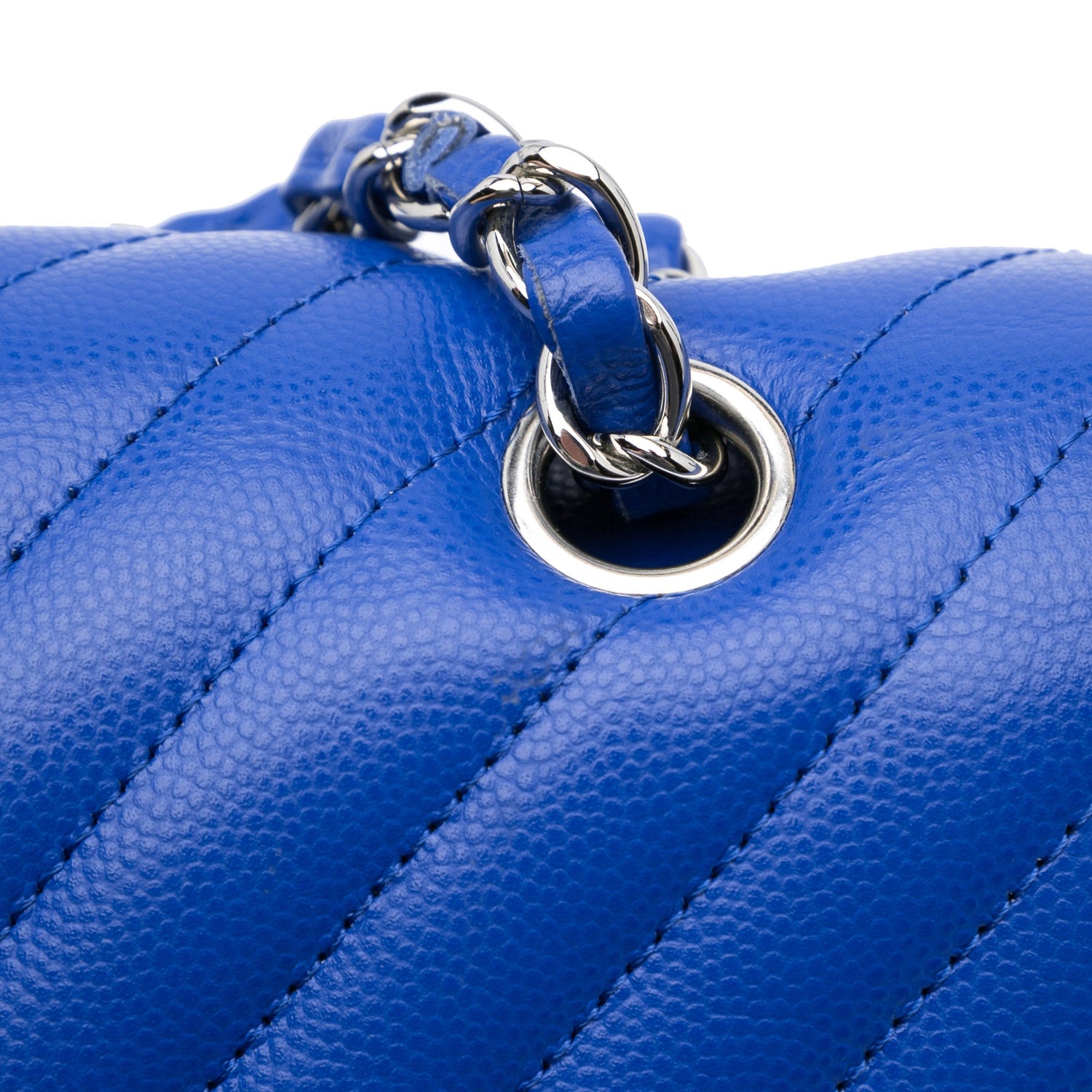 Chanel Medium Chevron Classic Caviar Double Flap Blue