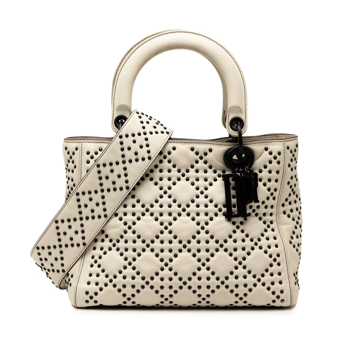 Medium Lady Dior Cannage Studded Lambskin White/Matte Black