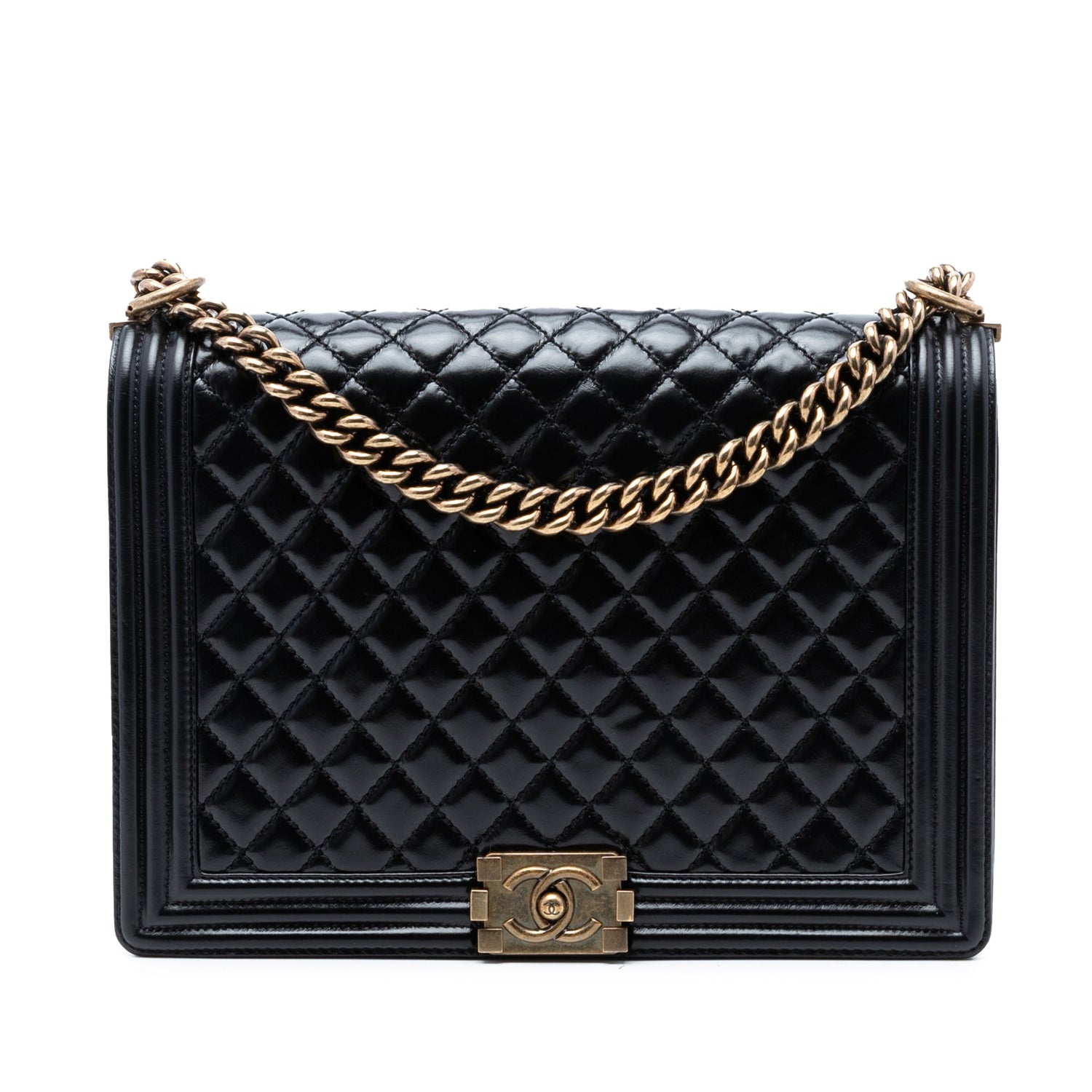 Chanel Boy Large Black Glazed Calfskin