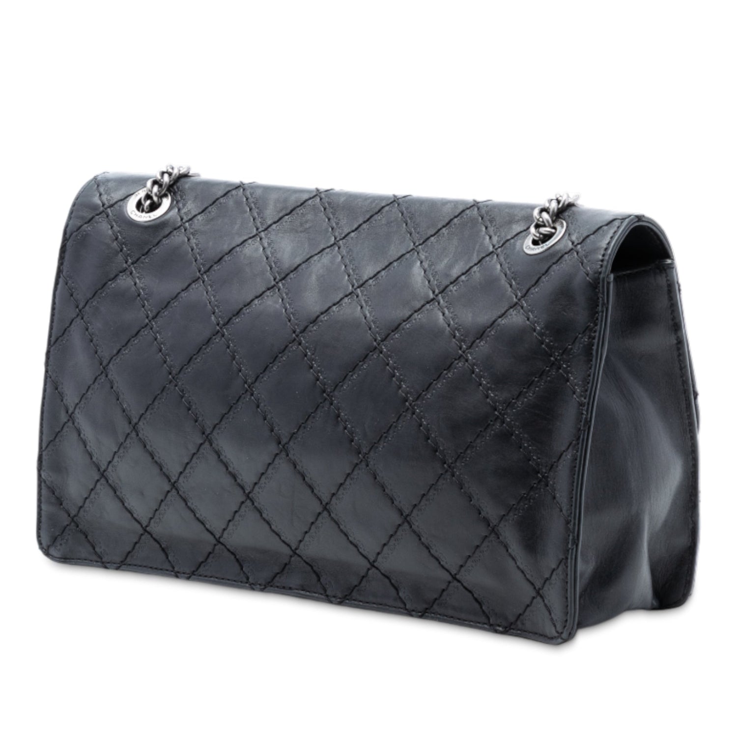 2.55 Embossed Aged Calfskin Quilted 227 Single Flap Black Ruthenium