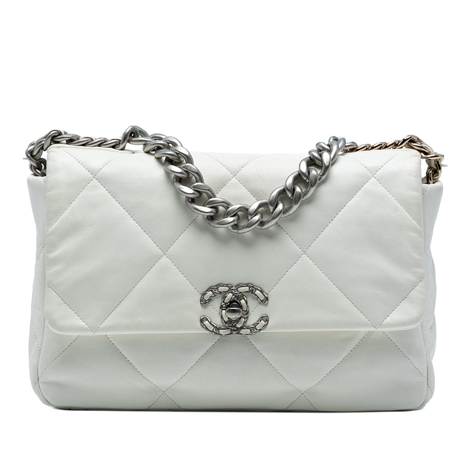 Chanel 19 Large Flap White Lambskin