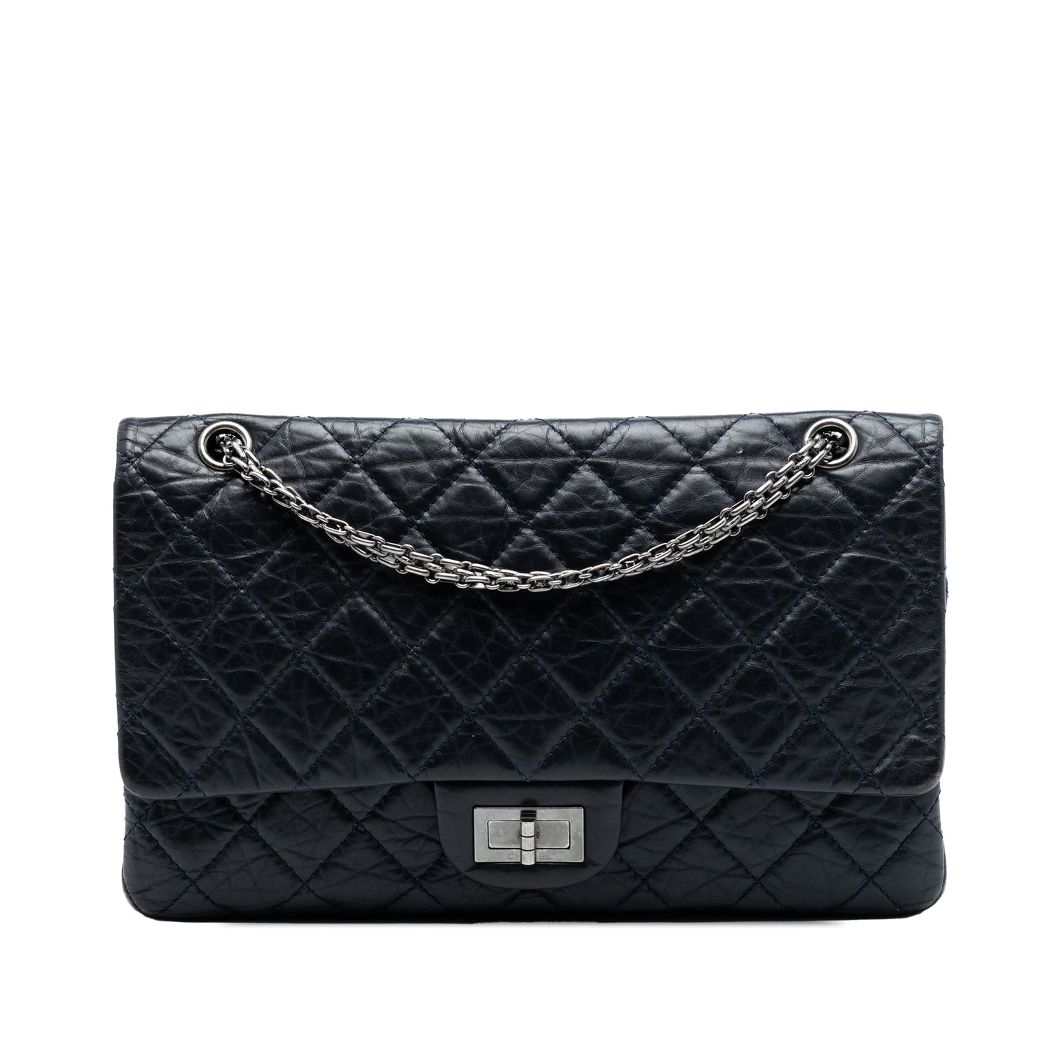 2.55 Reissue Aged Calfskin Quilted 227 Double Flap Midnight Blue Ruthenium