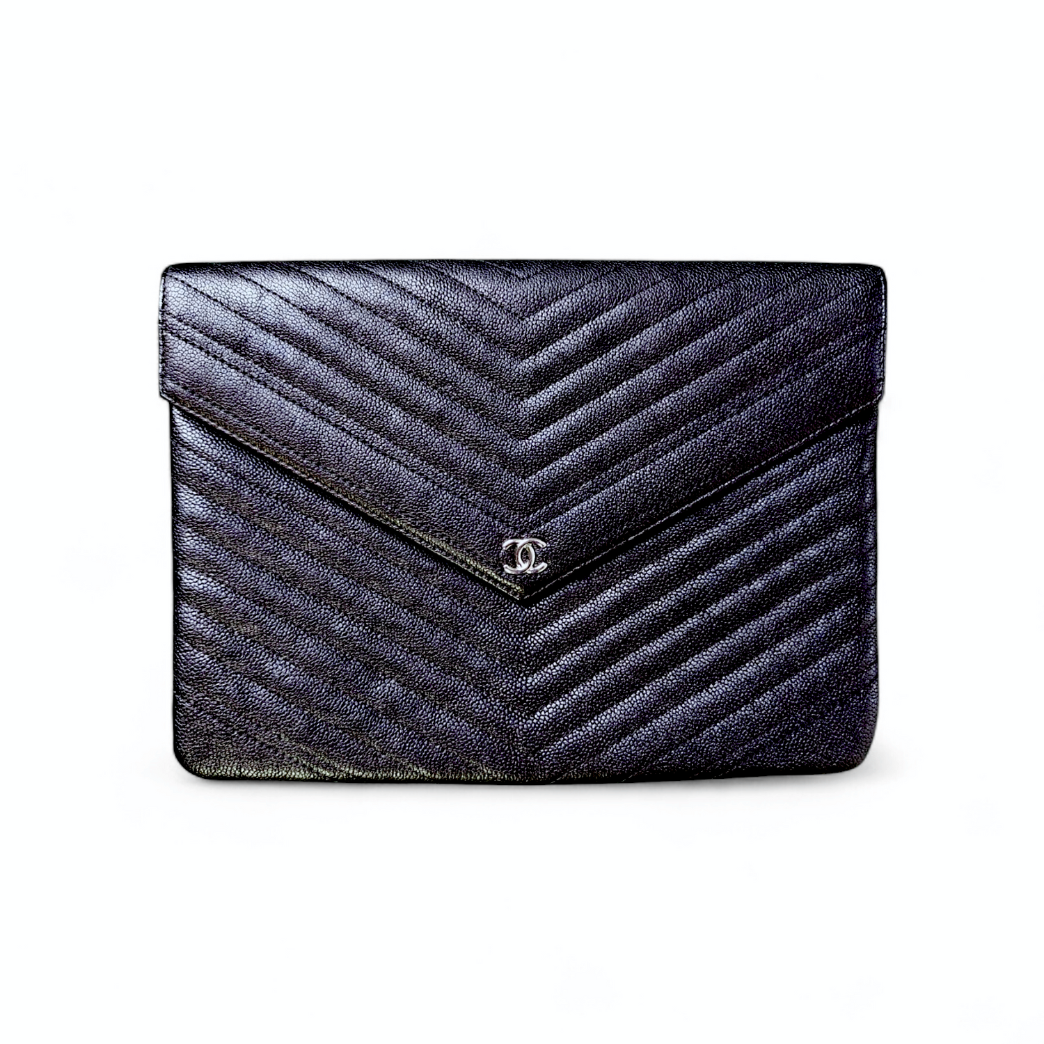 Chanel Envelope Clutch Chevron Black Caviar Leather