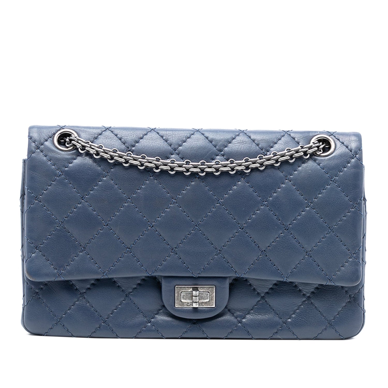 2.55 Reissue Aged Calfskin Quilted 226 Double Flap Dusty Blue Ruthenium